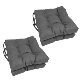 Reversible 3.5" Thick Dining Lounge Non-Slip Square Tufted Indoor Outdoor Patio Chair Cushions Set of 4 | Dark Gray Grey Color All Weather Soft Plush Comfortable Fade UV Water Proof 16" X 16"