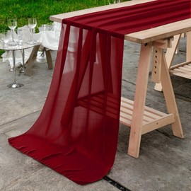 VDS - 1 PC | Maroon 14ft Sheer Chiffon Table Runner 27x170 Inches Centerpiece Cloth Gauze for Wedding Bridal Shower Birthday Graduation Engagement Ceremony Event Party Banquet Table Decoration