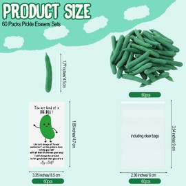 Watersay 60 Sets Christmas Gifts Christmas Erasers for Kids Bulk Christmas Mini Erasers for Party Favors with Merry Bright Cards and Bags School Classroom Homework Rewards Prizes(Cucumber)