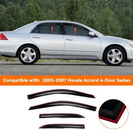 MXSAG 4pcs JDM 3D Wavy MU Style Window Visors Compatible with 2003-2007 Honda Accord 4-Door Sedan, Front+Rear Left+Right Outside Mount Type Dark Smoke Tint Tape-On Side Sun Rain Guards Set of 4