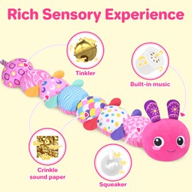 KMUYSL Baby Toys 0 to 12 Months, Musical Stuffed Animal Toys for 0-3-6-12 Months, Soft Sensory Toys with Crinkle and Rattles, Infant Tummy Time Toys Gifts for Newborn Boys Girls