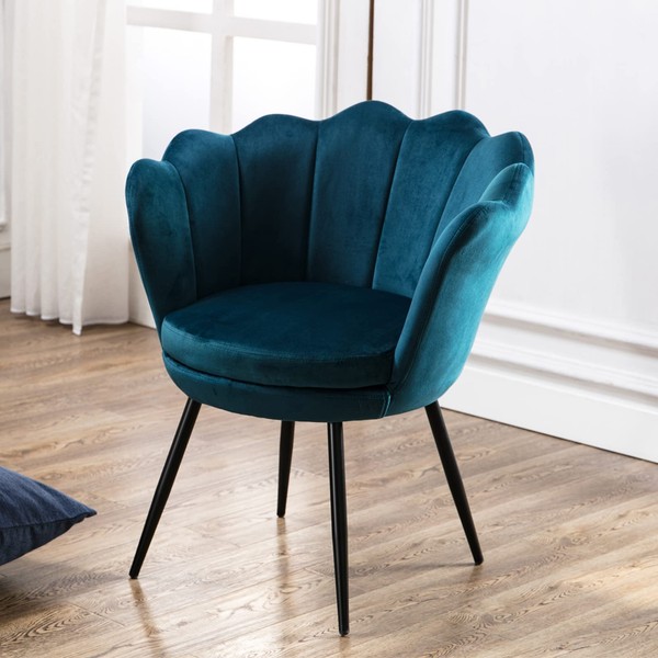 Wahson Velvet Accent Chair for Bedroom with Black Metal Legs,Leisure Armchair for Living Room/Cafe/Lounge (Teal)