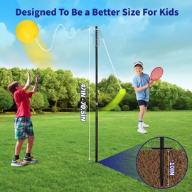 Furypiont Tetherball Tennis Set with with 360° Swivel Hook Pole，Ball, Rope and Paddle Set.Tetherball Outdoor Equipment for Backyard，Lawn Game