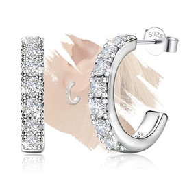 Sterling Silver Open Hoop Earrings for Women Hypoallergenic Cubic Zirconia Half Hoop Earrings Sparkly Jewelry Gift for Wife Sister