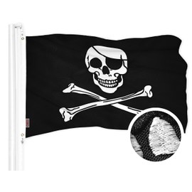 G128 Combo Pack: American USA Flag 16x24 In & Pirate Jolly Roger Bones Flag 16x24 In | Both ToughWeave Series Embroidered 300D Polyester, Embroidered Design, Indoor/Outdoor, Brass Grommets