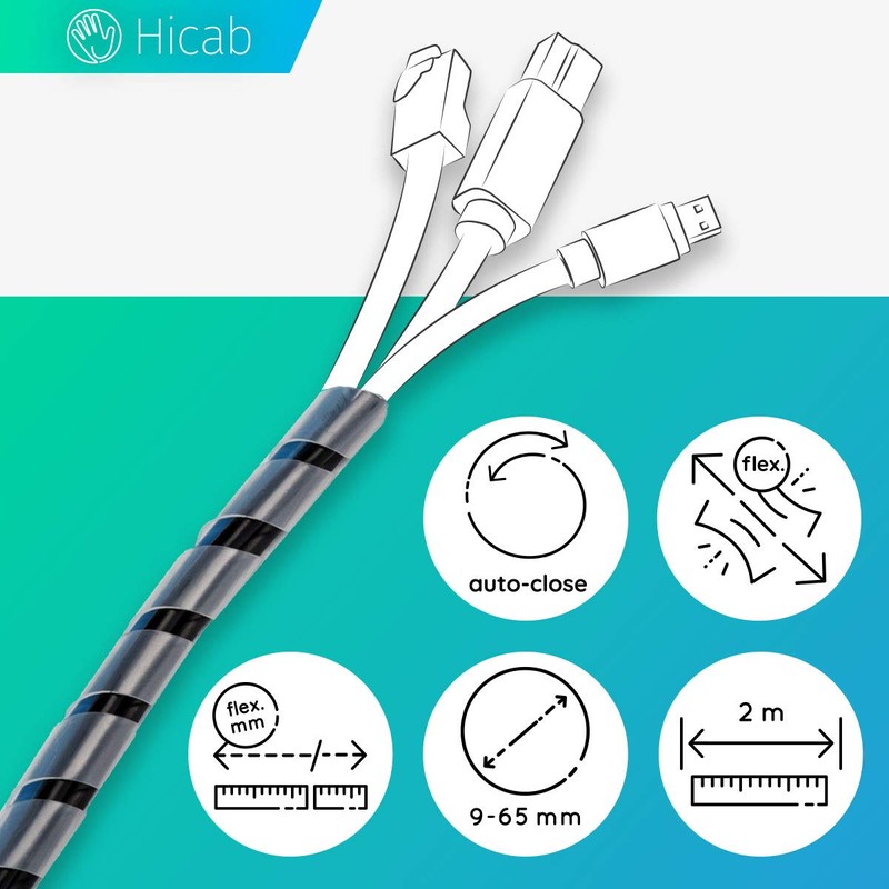 Hicab Spiral Cable Sleeve 9-65mm 2m Clear The Wrap Tube