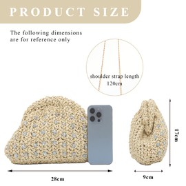 GOKTOW Straw Rhinestone Dumpling Clutch Purse,Summer Raffia Rattan Vacation Beach Bag for Women 2025