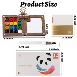 Mini Watercolor Paint Set Travel Watercolor Set Pocket Artist Watercolor Travel Set with Mini Paint Palette,Watercolor Brushes, 12 Colors, Watercolor Sketchbook for Artists Painters Students(Wood)