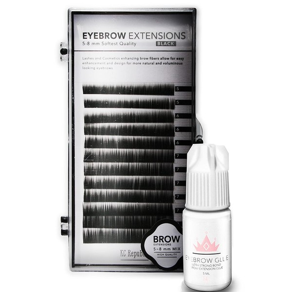 Eyebrow Extensions with Eyebrow Extension Glue Clear with Mink Eyebrows | Comes on Mixed Length Trays 5-8 mm Mix In Black