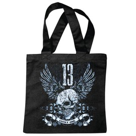 'Shoulder bag "Lucky One Skull Gothic Outdoor Bike Club Mc Motorcycle Chopper Custom Motorbike, Meet Club Meet Shopping Bag School Bags Gym Bag in Black