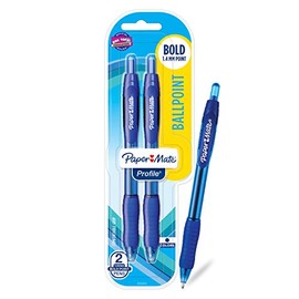 Paper Mate Profile Pen Ballpoint, Retractable Ball Point Pen Blue Translucent Barrel Bold-1.4mm, 2-Carded, Blue Ink (89469)