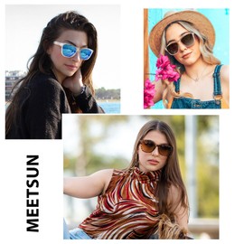 MEETSUN Polarized Sunglasses for Women Men Trendy Classic Retro Designer Style Fashion UV400 Protection 3 PACK Blue Brown Tortoiseshell
