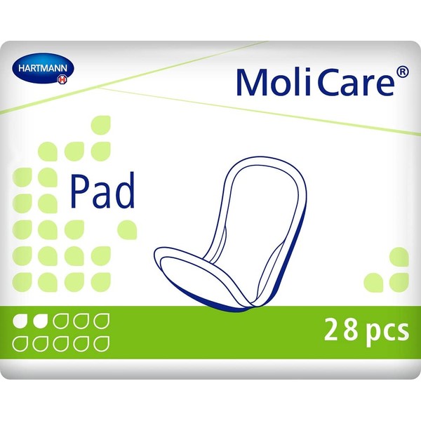 MoliCare Pad 2 Drops: Anatomical Pads for Light to Medium Bladder Weakness, 1 x 28 Pieces