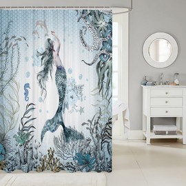 Feelyou Girls Mermaid Bathroom Shower Curtain Set 72"x72" Ocean Life Sea Animal Shower Curtain for Boys Girls Children Fish Scales Bath Curtain Pastel Waterproof Kids Bathroom Accessories Polyester