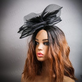 ILOVEMASKS Women’s Black Feather Mesh Fascinator Hat for Derby Wedding Cocktail Hair Dress