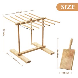 Bamboo Pasta Drying Rack Gnocchi Board Set, Pasta Rack with Transfer Wand and 12 Bars, Household Noodle Dryer Hanger Stand for Fresh Pasta, Homemade Fresh Spaghetti, Quickly Assemble, Easy Storage