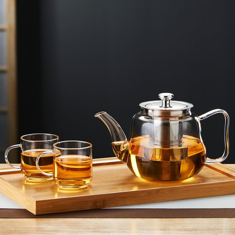 Glass Tea Pot with Infuser and Lid, Heat Resistance Borosilicate