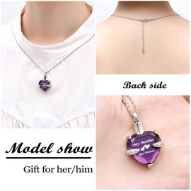 Yinplsmemory Mom Urn Necklace for Ashes Crystal Hollow Heart Pendant Ashes Keepsake Jewelry - Mother Cremation Memorial Gift, Metal