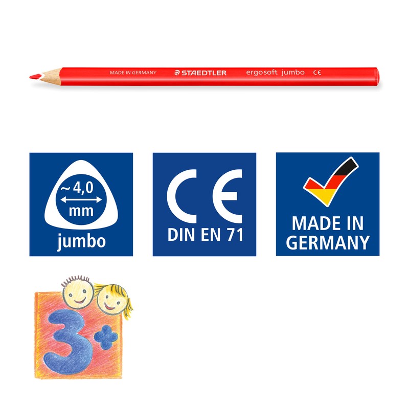 STAEDTLER dicke Buntstifte ergo soft jumbo, erhöhte Bruchfestigkeit, dreikant, ABS-System,