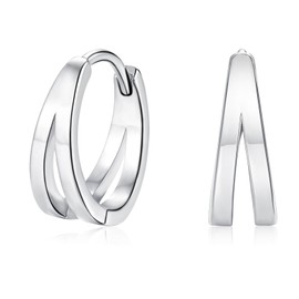 Cangall Hoop Earrings Silver 925, 925 Sterling Silver Women's Earrings Hoop Earrings with Cubic Zirconia, Hypoallergenic Small Earrings Silver 925 for Girls, Silver Huggie Sleeping Cartilage Double