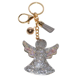 Popfizzy Guardian Angel Key Chain Crystal Bag Charm Bling Angel Purse Charm Rhinestone Girly Backpack Clip on Car Religious Key Ring for Women or Girls