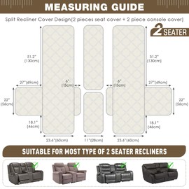TAOCOCO Loveseat Recliner Cover with Center Console, 100% Waterproof Pet Cover for Dual Recliner with Straps Design, Split Reclining Loveseat Covers Furniture Pet&Kids Protector (2 Seater, Camel)