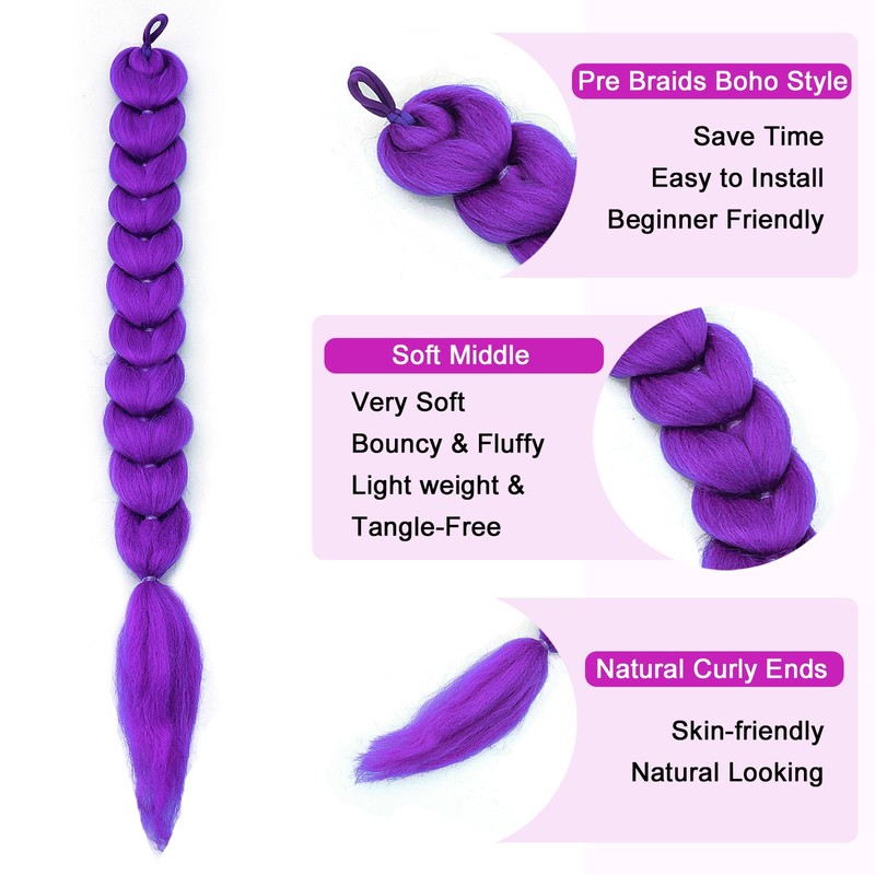Purple Braiding Hair Ponytail Extensions with Elastic Tie 30Inch Braids