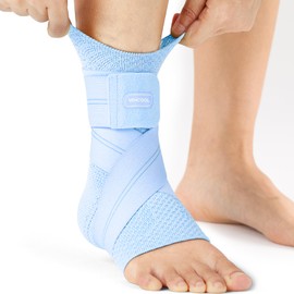 WHCOOL Flat Knitting Ankle Brace for Women&Men, 7-Zone Dynamic Compression Sleeve w/Flex Strap,Foot Support for Sports, Sprained Ankle, Achilles Tendonitis, Plantar Fasciitis Relief(Pack of1) M,Blue