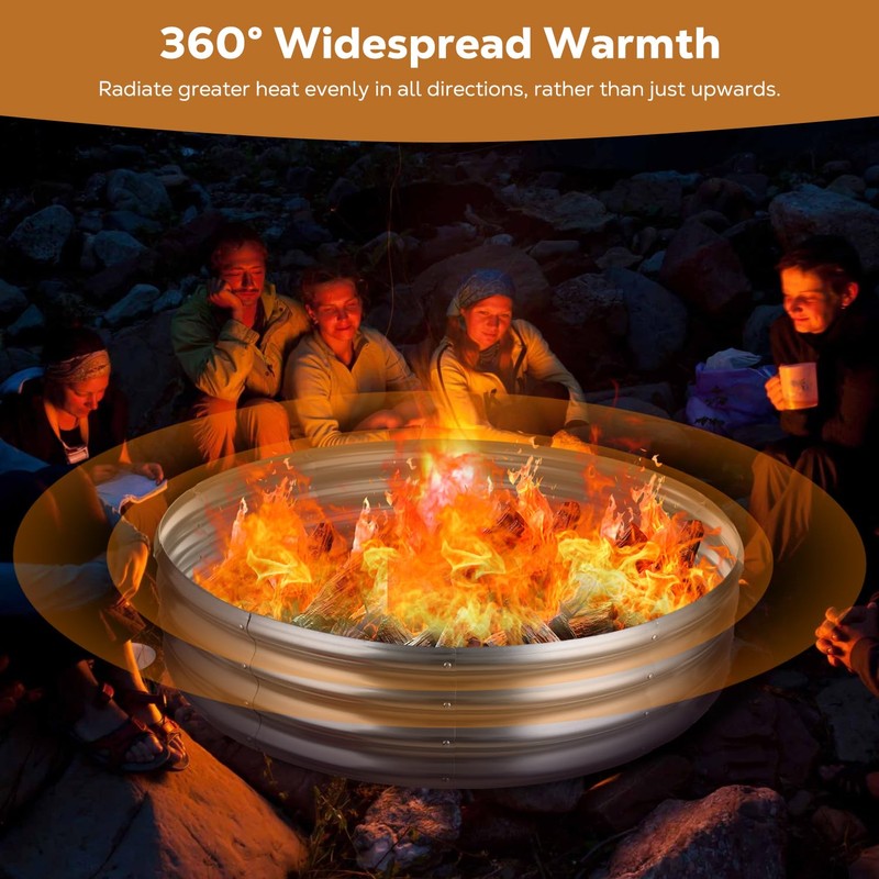 Raynesys 60 Inch Round Galvanized Fire Pit Ring, Silver Round
