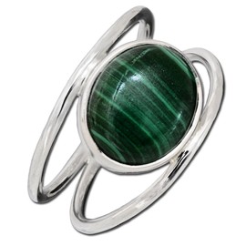 I-be, Malachite Gemstone Ring Oval 925 Silver in Gift Box 103612-2B/10x12, Stone