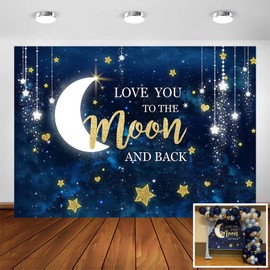 Avezano Love You to The Moon and Back Backdrop for Baby Shower Birthday Party Decoration Sky Moon Gold Stars Twinkle Twinkle Little Star Gender Reveal Photography Background (7x5ft)