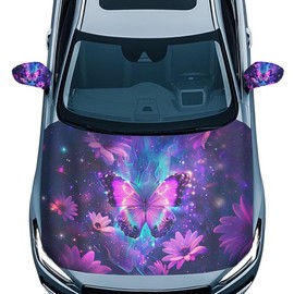 Pirexcny Purple Butterfly Car Hood Cover Elegant Car Hood Cover Protector and Car Side Mirror Cover Set of 3 Breathable Hood Covers for Cars Novelty Car Accessories Gift for Wife