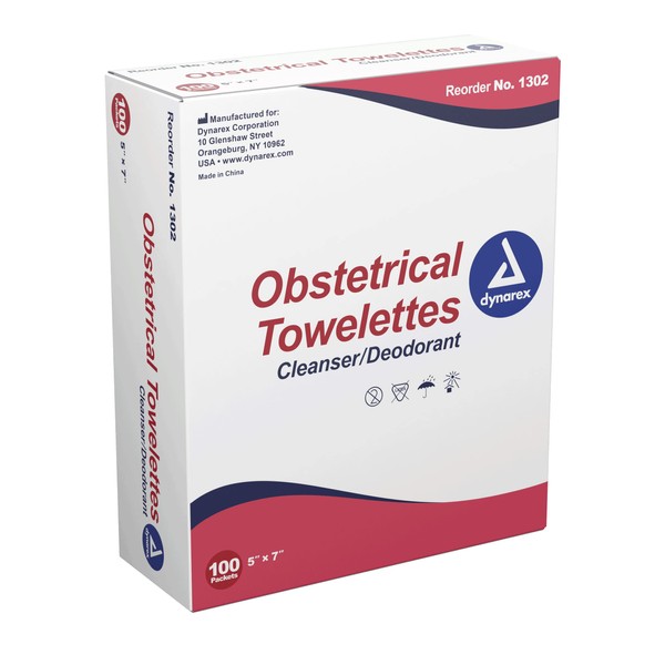 Dynarex Obstetrical Towelettes, 5 x 7 Inch, 100 Count