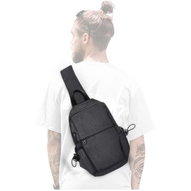 SZSYCN Men's Shoulder Bag, Waterproof Chest Bag, Crossbody Bag with USB Charging Port, Backpack, Sling Bag, Men, Small, for Work, Travel, Cycling,, B3-Grey Black, S