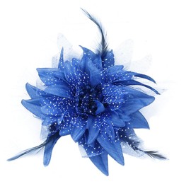 Women Dance Wedding Party Hair Clip Flower Feather Hairpin Fascinator Brooch Pin Accessory Royal Blue Onesize