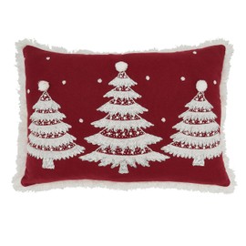 SARO LIFESTYLE Holiday Charm Christmas Trees Fringed Throw Pillow Cover, Red, 14"x20"