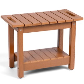 LAHAAP Waterproof Shower Bench, 24" Poly Lumber Shower Stool for Shaving Legs, Shower Chair Seat with Storage Shelf and Handles, Bathroom Bench for Inside Shower, Non-Slip (Brown)