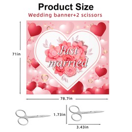 Wedding Heart to Cut Out Just Married, Perfect Wedding Gift, Includes 2 Scissors, with Loops for Holding, 2 m x 1.80 m for Passing Through the Bride and Groom