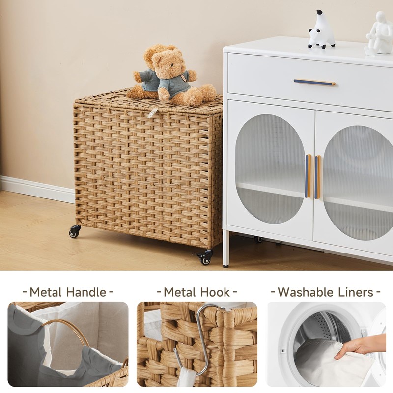 Laundry Hamper with Wheels, 34.3 Gallon(130L) Rolling Laundry Basket with