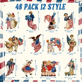 Fuutreo 48 Pcs Vintage 4th of July Ornaments for Tree Retro Independence Day Hanging Decorations Patriotic Cut Out Decors Memorial Day Tree Ornaments for Home Dependence Day Party Favors