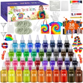ZPQAODI 38 Colours Tie Dye Kit for Dyeing Fabric and Clothes, Tie Dye Kit, Creative Craft Games, DIY All-In-One Tie Dye Set for Children and Adults, with Squeeze Bottles, Rubber Bands, Gloves etc