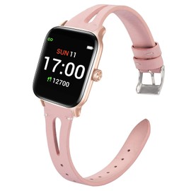 Compatible for Letsfit EW1 Band, Lamshaw Slim Vintage Leather Strap Replacement for Women, Man, Wristband Accessories Compatible for Letsfit EW1 Smartwatch (Pink)