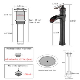 Oil Rubbed Bronze Bathroom Vessel Faucet GGStudy Single Handle One Hole Waterfall Farmhouse Bathroom Vessel Sink Faucet Matching with Pop Up Drain