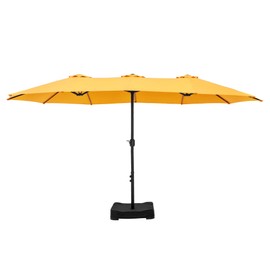 MFSTUDIO 15ft Double Sided Patio Umbrella with Base Included, Outdoor Large Rectangular Market Umbrellas with Crank Handle for Deck Pool Shade, Gold Yellow