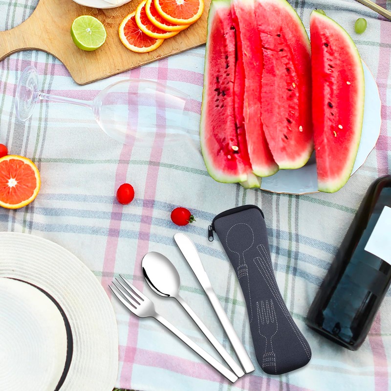 Fosly 3 Piece Stainless Steel Camping Cutlery Set, Travel Flatware
