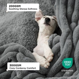 Bedsure Waterproof Dog Blankets for Large Dogs - Soft Pet Cat Blanket Corduroy Fleece for Couch Bed Protector Washable, Cozy Calming Reversible Furniture Protection for Puppy,50"x60", Warm Grey