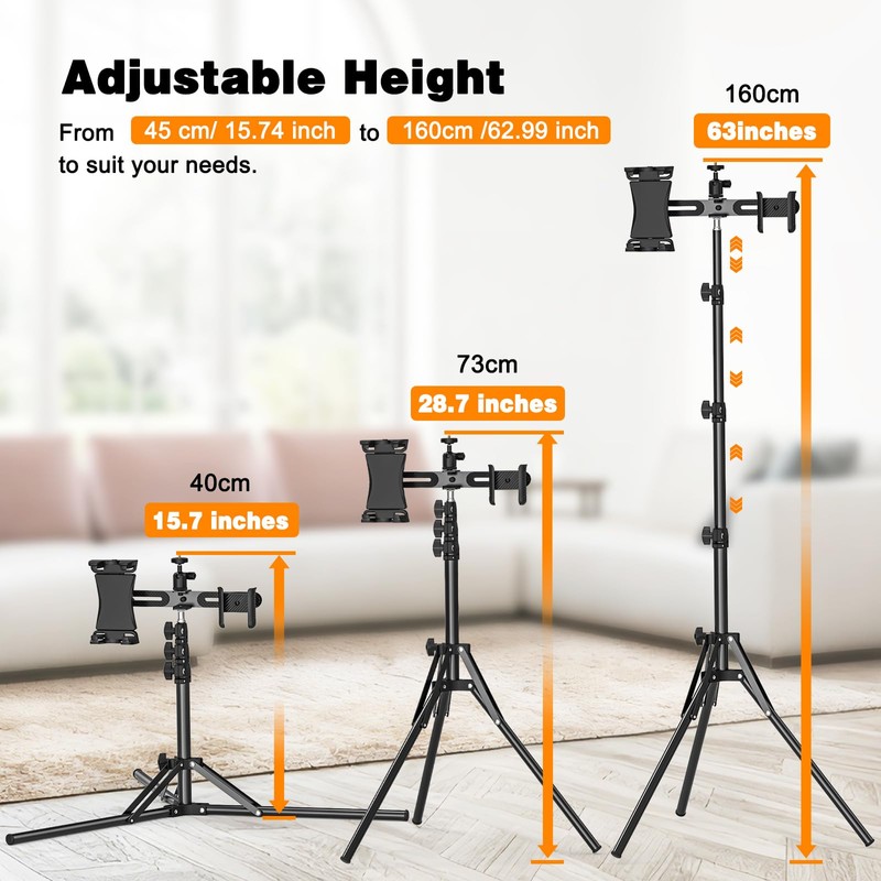 Tripod Stand for Tablet Camera Phone, 360° Rotating Tablet Tripod