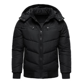 HOOD CREW Men’s Winter Coats Windproof Thicken Padded Parka Warm Puffer Jackets with Removable Hood Black M