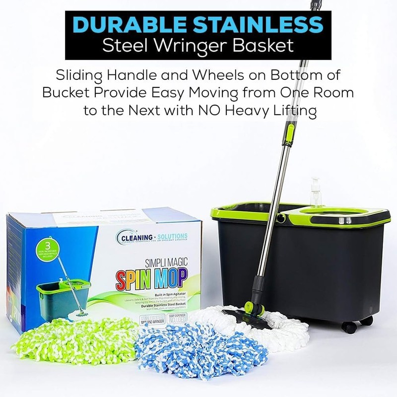 Simpli-Magic Premium Spin Mop Cleaning Bucket Set with 3 Microfiber