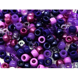 Assorted Color Design 180 Pieces Plastic Beads 6 x 7 mm for Braid Hair for Girls (Purple Mix)
